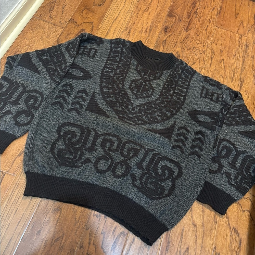 Vintage 90s Oversized Graphic Sweater – Charcoal & Black – Men’s XL Fit